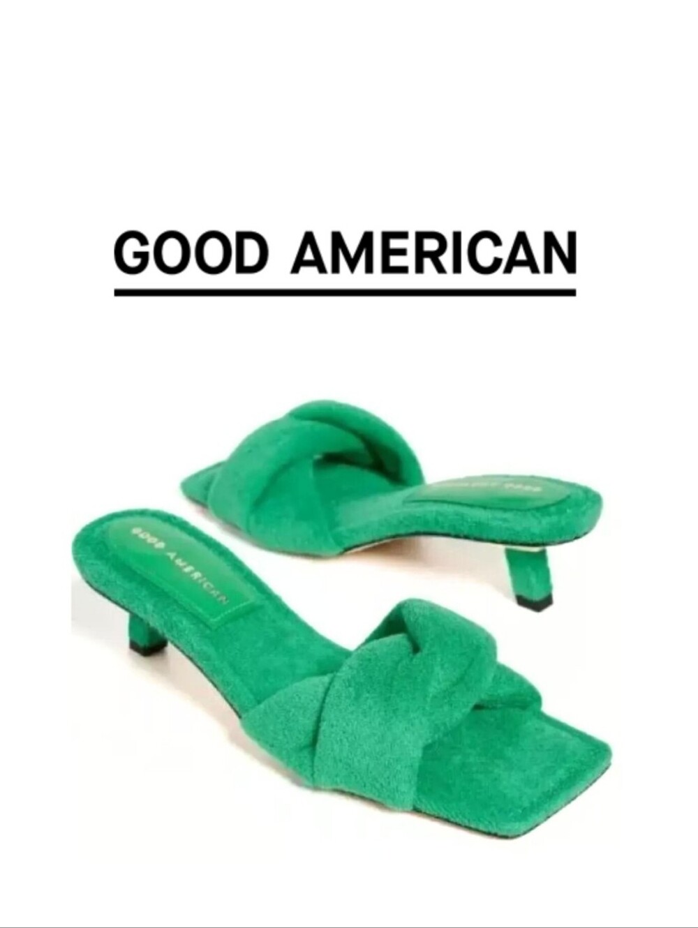 Good American - Terry Kickstand Mules - Green - Size 10